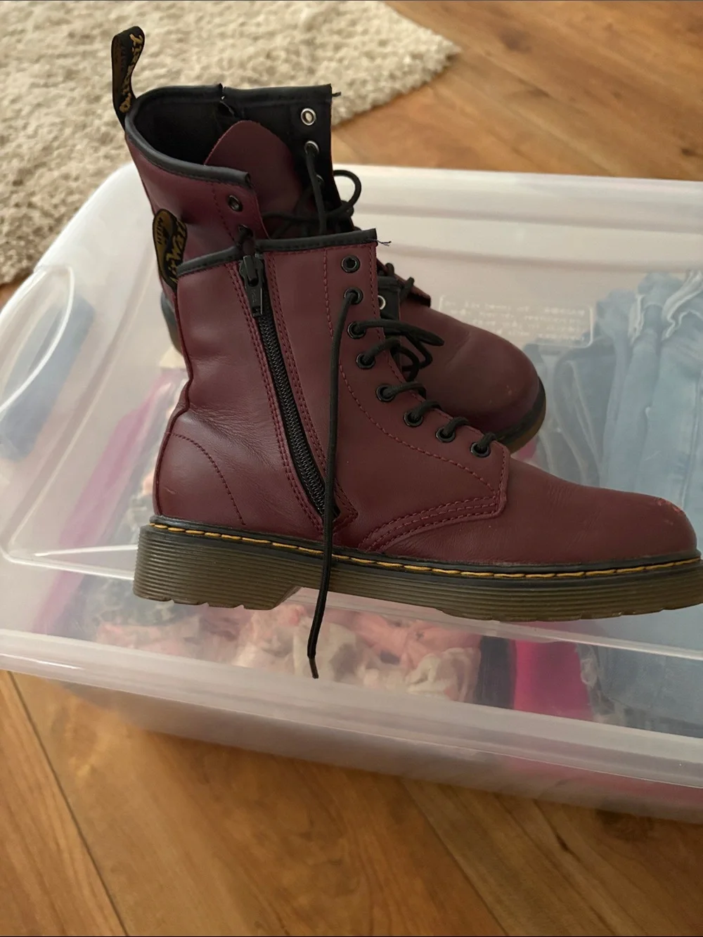 Dr. Martens Kids Burgundy Lace-Up Combat Boots